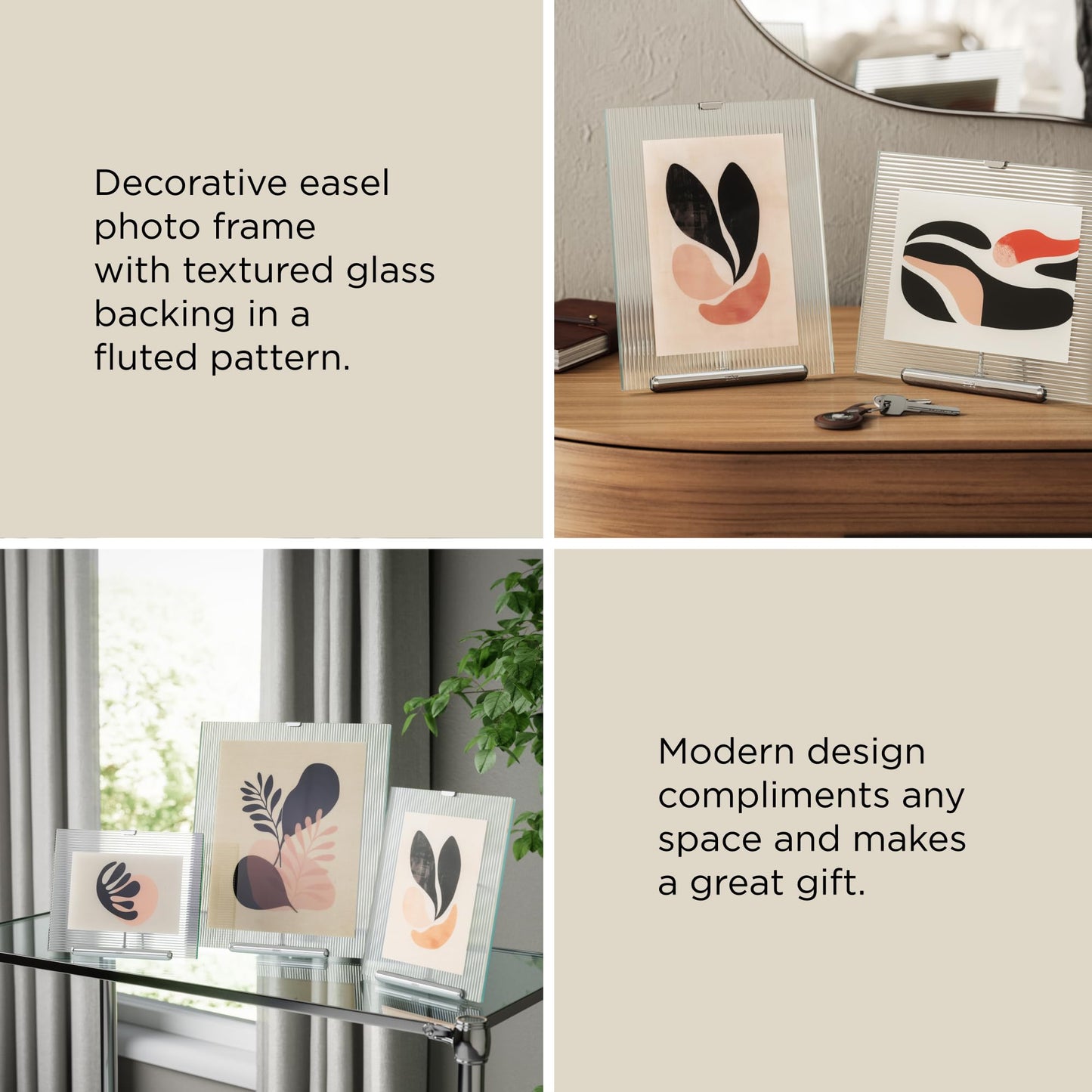 Umbra Flute 5x7 Floating Picture Frame – Modern Glass Photo Frame with Ribbed Backing and Integrated Easel, Tabletop Display for Photos or Artwork – Chrome