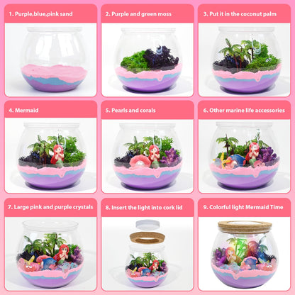 lonfypeng Mermaid Terrarium Kit for Kids - LED Night Light Birthday Gift for Girls Ages 4 5 6 7 8-12 Year Old - Toys for Girl - DIY Arts and Crafts Kit for Kids - Best Girls Presents (Mermaid)