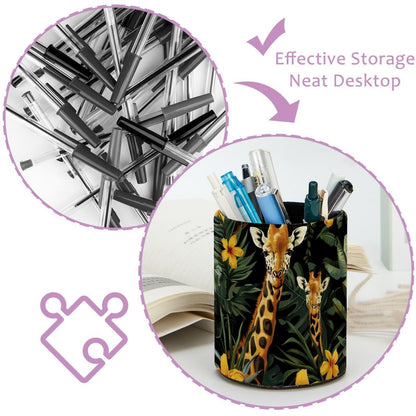 KikandKo Giraffe Flowers Jungle Pencil Holder Pen Cup Brush Pot Desktop Organizer Storage for Women Kids Girls Student Office Classroom Home Supply Organizers