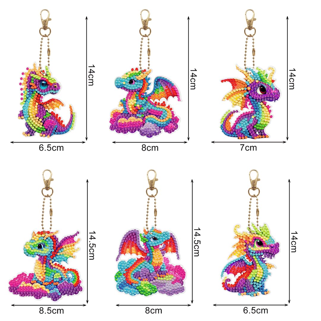 YUE ZHE 6 PCS Diamond Painting Keychains Double Sided Dragon Diamond Art Kits for Adults DIY 5D Painting Keychains Ornaments for Adults Beginners DIY Crafts Decor