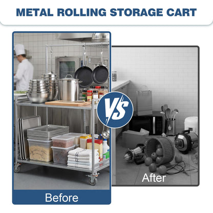 Generic 2 Shelf Rolling Cart Utility Commercial Cart with Wheels 660lbs Capacity with Handle for Warehouse/Garage/Cleaning/Manufacturing