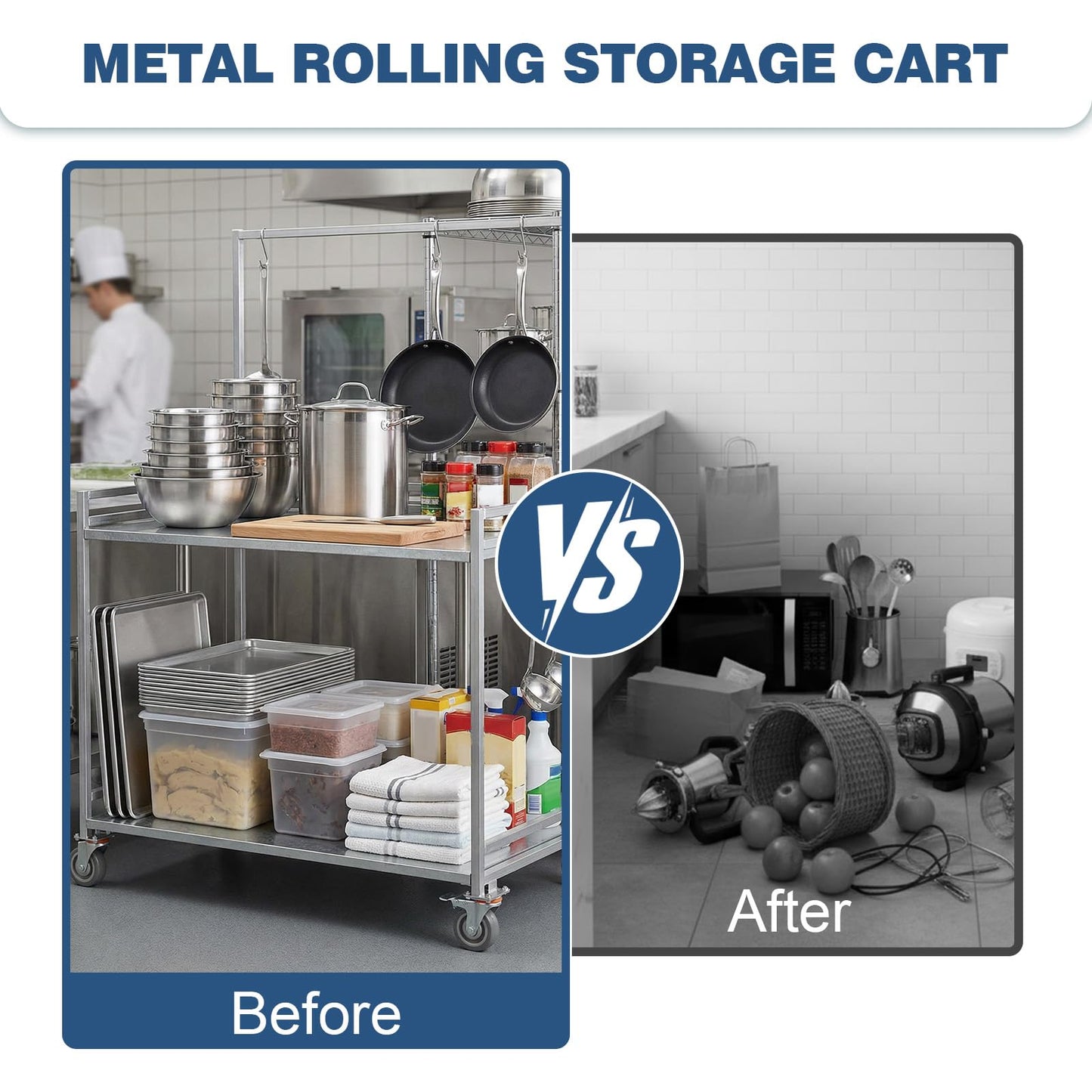Metal Cart on Wheels 660 lbs Capacity, 2‑Shelf Folding Stainless Steel Cart with Handle, Metal Rolling Cart with Wheels, Rolling Metal Cart for Warehouse Garage Home – 39"x36"