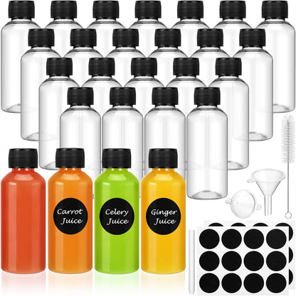 24 Pack 2 oz Shot Bottles with Caps, Mini Reusable Plastic Ginger Shots Bottle Leakproof Juice Shot Bottles with Lids