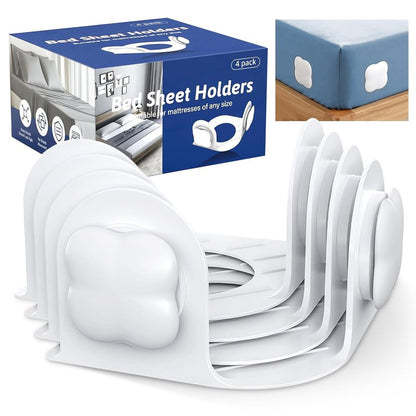 Vokolesd 4Pcs Bed Sheet Holders for Corners, Fitted Sheet Holder Keep Sheets Firm, Durable Heavy Duty Bed Sheet Clips, Bed Lock Sheet Holders,Fit All Mattress Easy Install (White)