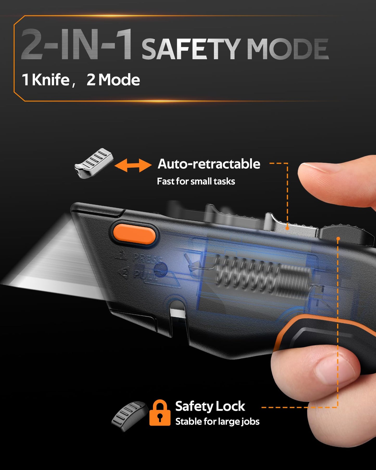 VOTREK® Box Cutter Utility Knife, [2-in-1] Retractable Box Cutter, with Blade Storage, Safety All Metal Heavy Duty Sharp Razor Knife for Home & Warehouse Cardboard, Carton, with Extra Blades