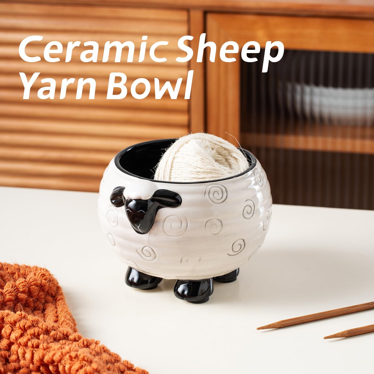 Surlama Yarn Bowl for Crochet Large Sheep Shaped Ceramic Yarn Holder Crochet Bowl Knitting Bowl, 6 Inch Wide x 4 Inch High