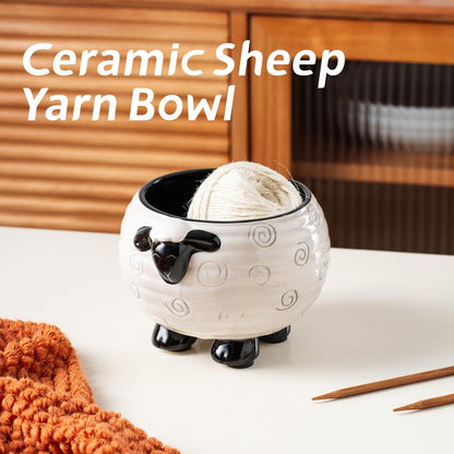 Surlama Yarn Bowl for Crochet Large Sheep Shaped Ceramic Yarn Holder Crochet Bowl Knitting Bowl, 6 Inch Wide x 4 Inch High