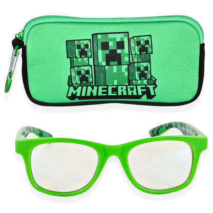 Minecraft Blue Light Blocking Glasses for Kids with Case Boys Computer Video Gaming Glasses Age 2-10 Eyewear Protection (Green/Black)