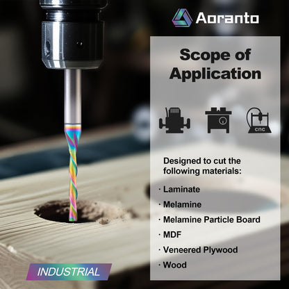 Aoranto DL23325 1/8" Downcut Spiral CNC Router Bit 1/4" Shank, Industrial Quality Extra Long Life Coating Solid Carbide Down Cut End Mill for Wood Slot Engraving Carving, 1/8 Inch Dia x 1 Inch CL