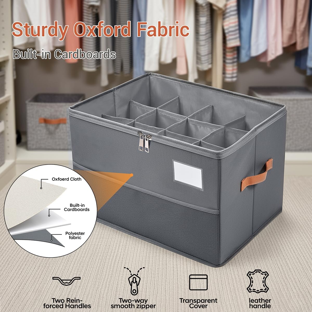 Chewlish Closet, (2, Shoe Organizer for Foldable Shoe Box Storage Containers with Clear Cover, Smooth Zipper