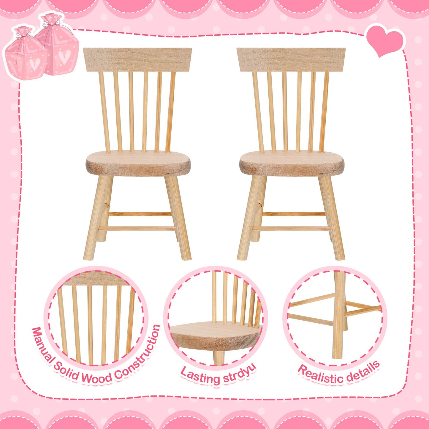 6PCS Dollhouse Chairs, 1/12 Scale Dollhouse Furniture - Wooden Mini Furniture Accessories, Tiny Mini Chair for Doll House, Fairy Garden, Photography Props,Home Decor & Christmas Party (1.6in*3.2in)