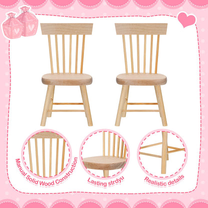 6PCS Dollhouse Chairs, 1/12 Scale Dollhouse Furniture - Wooden Mini Furniture Accessories, Tiny Mini Chair for Doll House, Fairy Garden, Photography Props,Home Decor & Christmas Party (1.6in*3.2in)