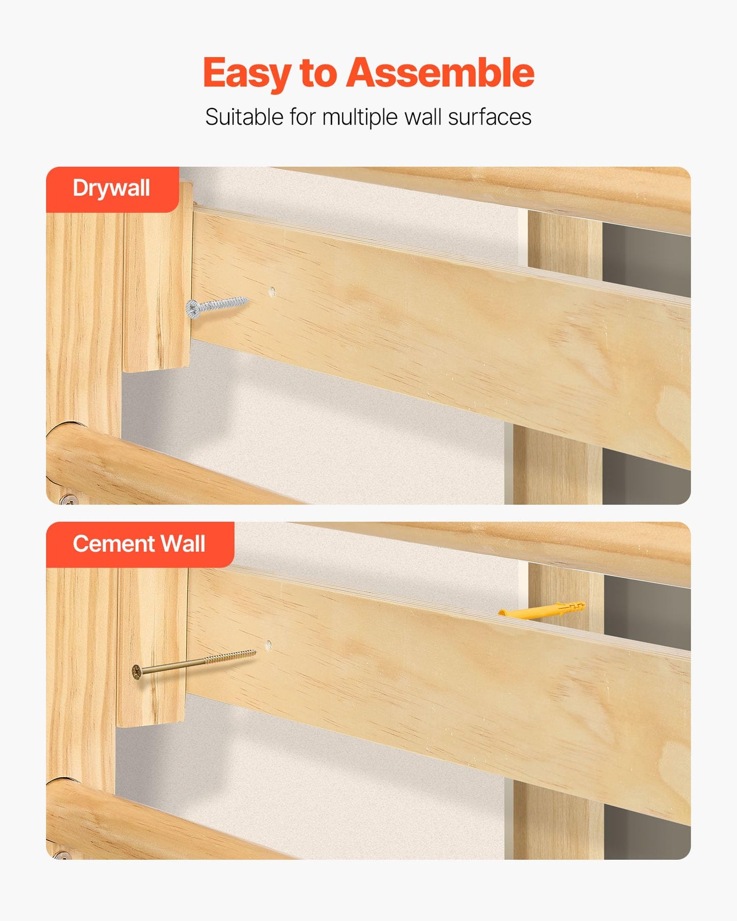 VEVOR Swedish Ladder Wall Gym, 8-in-1 12-Level Solid Wood Gymnastic Stall Bars for Kids Adults, 220LBS Indoor Jungle Gym Playset with Climbing Board, Gym Rings, Pull-Up Bar, Wall Ladder, Slide, Swing