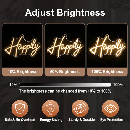 Happily Ever After Neon Sign - Warm White LED Neon Light for Wedding Backdrop - Large 40 x11.8 In Split Light Up Sign for Wall Decor, Dimmable Aesthetic LED Sign for Engagement Party & Reception Decorations