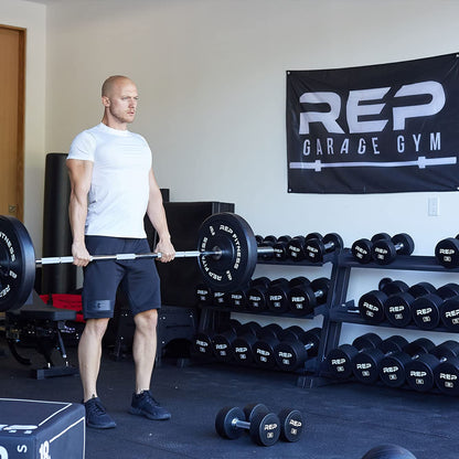 REP Urethane Coated Dumbbell Set - 5-50 lb with 3-Tier Rack