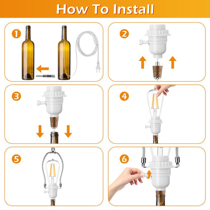 Make a Lamp or Rewire Kit,DIY Bottle Lamp Wiring Kit Includes 3-Way Light Socket,Electric Cord,Glass Drill Bit,Bottle Corks etc.,Bottle Lamp Design&Repair (Full Set Wiring Kit)