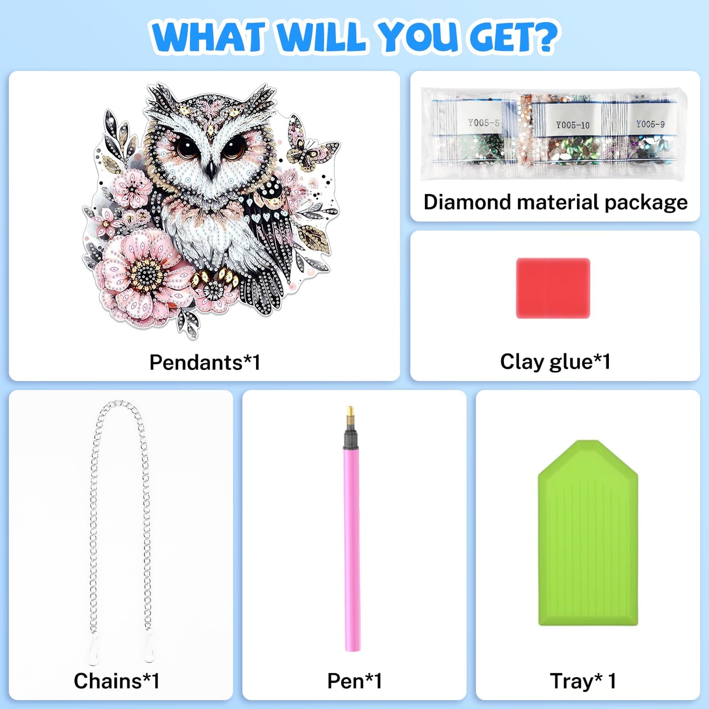 Bowetile Owl Diamond Art Hanging Kits for Adults, 5D Special Shape Diamond Painting Animals Kits, Animal Gem Art Suncatchers Painting Pendant Ornament for Home Garden Wall Decor