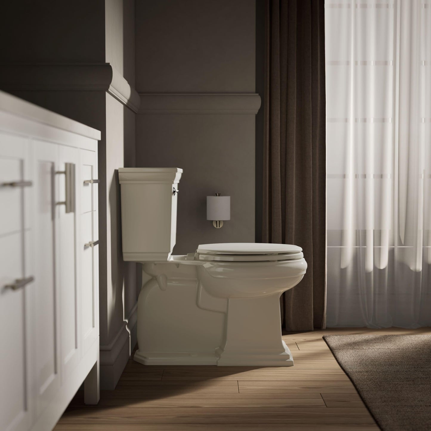 KOHLER 4694-96 Ridgewood Elongated Toilet Seat, Compression-Molded Wood, Color-Matched Plastic Hinges, Biscuit