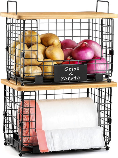 13/30/33+ 1 SET Upgrade Larger, Fit Gallon Trashbag Perfectly - Stackable Trash Bag Holder with Tags & Bamboo Top