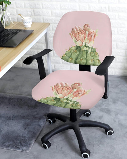 Cactus Computer Office Chair Cover, Red Flower Blossom, Stretchable Desk Chair Covers, Soft Polyester Universal