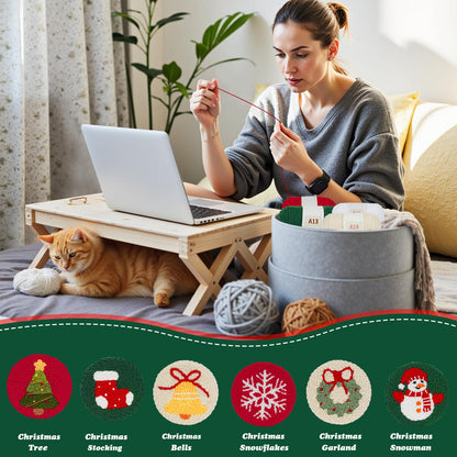 UHAPEER 6PCS Christmas Punch Needle Kit, Punch Needle Embroidery Kit Coaster Kit for Beginners Adults Kids, with Instruction & Video Tutorial, Yarns, Hoop, Coaster Holder, Christmas Craft Art Gift