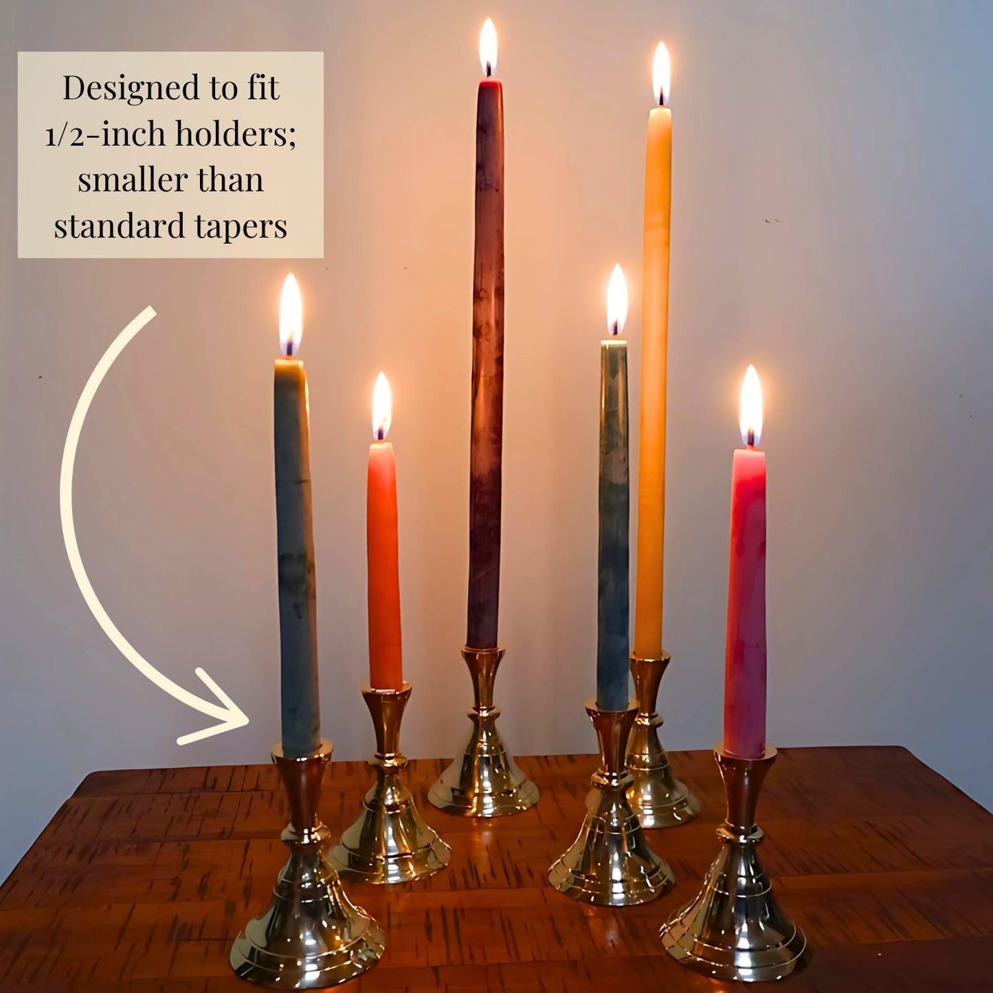 Candlestock Beeswax Taper Candles – 1/2" Diameter, Pure 100% Natural USA Beeswax, Cotton Wick, Dripless, Long-Burning, Handmade in Woodstock- 1 Pair of Half Inch Tapers (Red, 6 Inch)