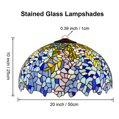 20 Inch Lamp Shade Replacement, Only Tiffany Style Stained Glass Lamp Chimney, Floral Design, Red Green Pink Blue Yellow Fit for Table Lamp, Pendant Light, Floor Lamp,Wisteria