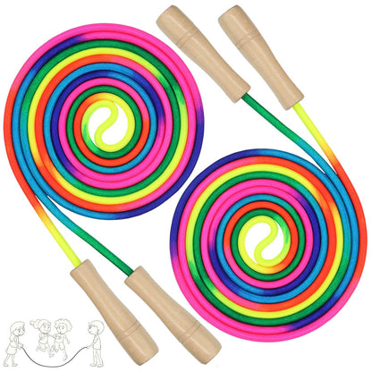 Double Dutch Jump Rope 16 ft 2 Pack, Adjustable Long Skipping Rope with Wooden Handle, Multiplayer Team Jumping Rope for Kids Adults, Long Enough for 5-6 Jumpers