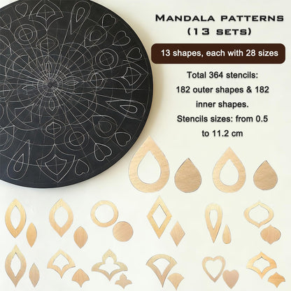 DAFENCHI 364 Pcs Wooden Mandala Painting Stencils, Dot Drawing Tools for Mandala Patterns, Drawing Stencils for Wood & Flat Surfaces, Portable Art Drawing Kit Painting Template
