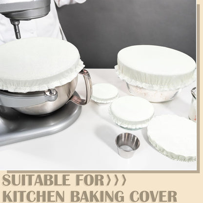 Patelai 10 Pieces Reusable Bowl Covers in 5 Sizes, Stretch Cloth Fabric Elastic Food Storage Covers in Ivory