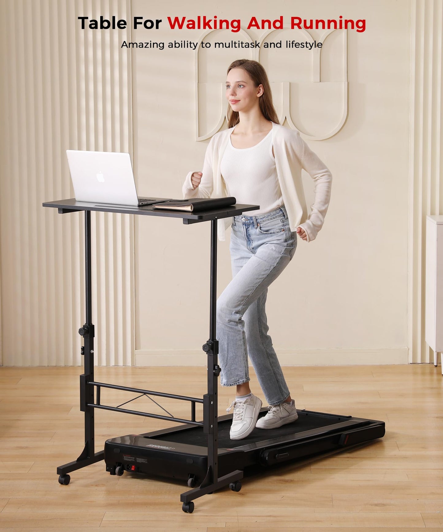 KLSMYHOKI Portable Standing Desk Adjustable Height, Small Computer, Laptop, Mobile Stand Up Rolling Desk with Wheels, Table for Home Office, 16"x31.5" Height 27"-43.5", White
