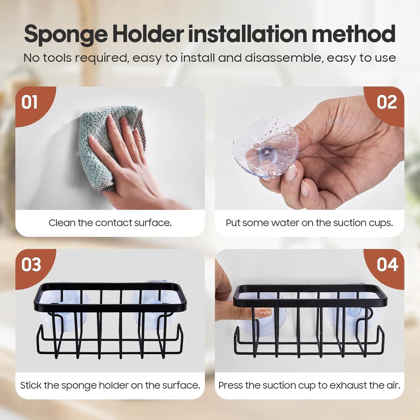 NEECZS Set Holder,16 Oz Set,Stainless Kitchen Soap Dispenser with Instant Dry Tray & Sponge Hand and Dish Soap Amber