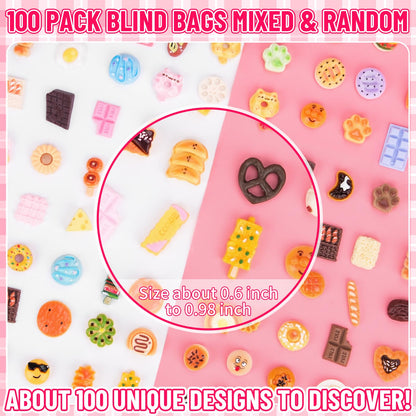 SelfTek 100 Pcs Mystery Food Blind Bags - Mystery Bag Mini Resin Food Figures Bulk, Miniature Food Party Favor for Mini Garden, Resin Craft Accessories Decorations, Cake Décor, GIF-ts