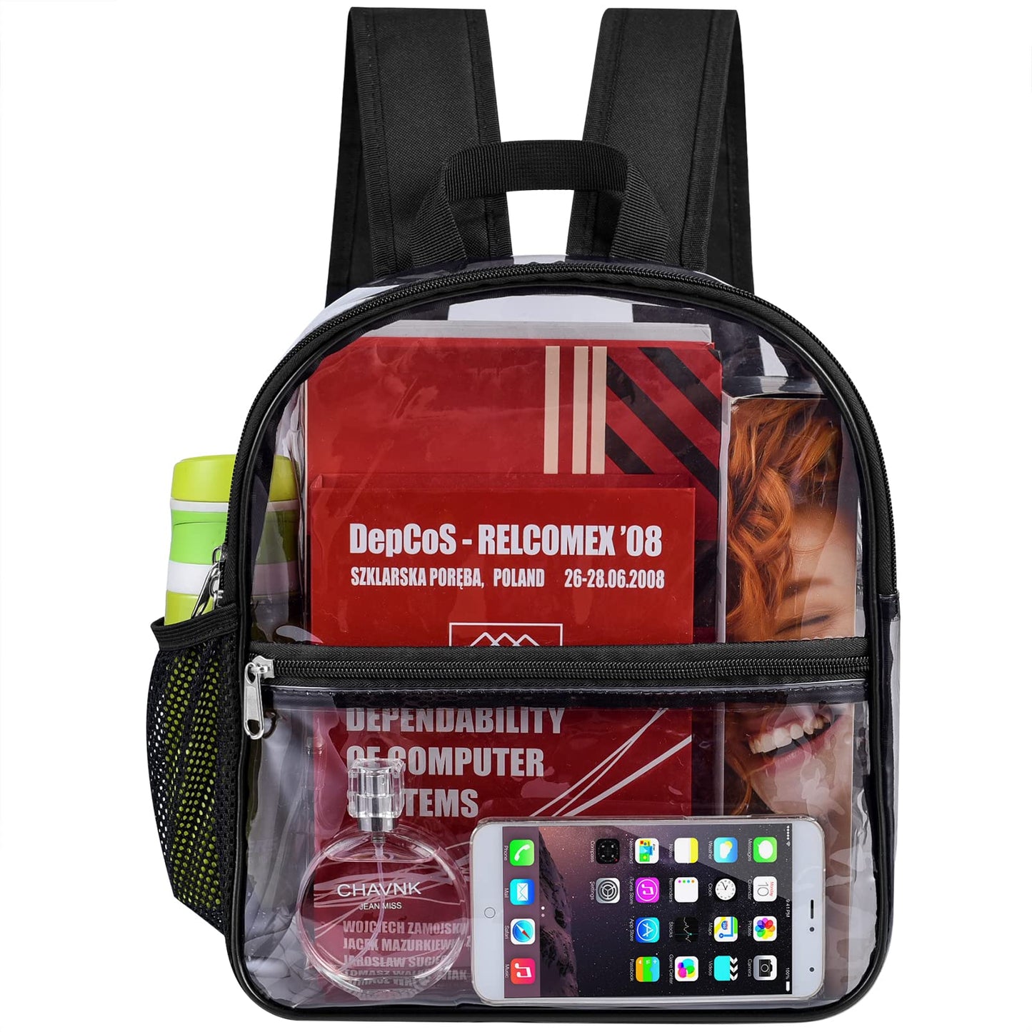 USPECLARE Clear Backpack Stadium Approved 12×6×12, Water proof Clear Bag for Concert Work Sport Event(PVC Black)…