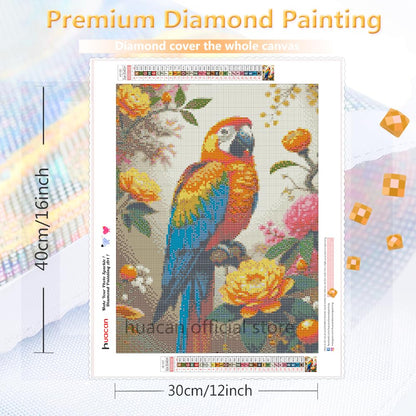 Huacan Diamond Painting Kits for Adults Parrot Full Square Drill 5D DIY Diamonds Paintings Art Kit for Home Wall Decor Picture Size 12 * 16 Inch