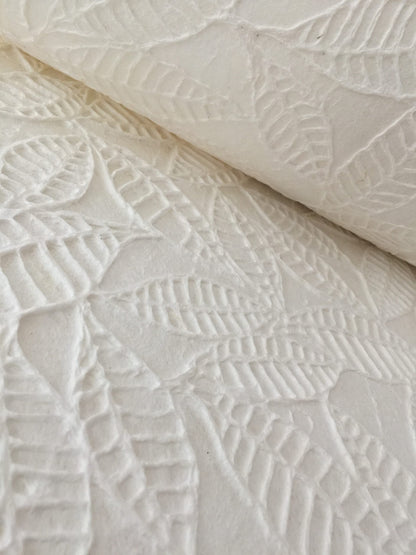 MULBERRY PAPER, EMBOSSED LEAVES, WHITE MULBERRY PAPER SHEET