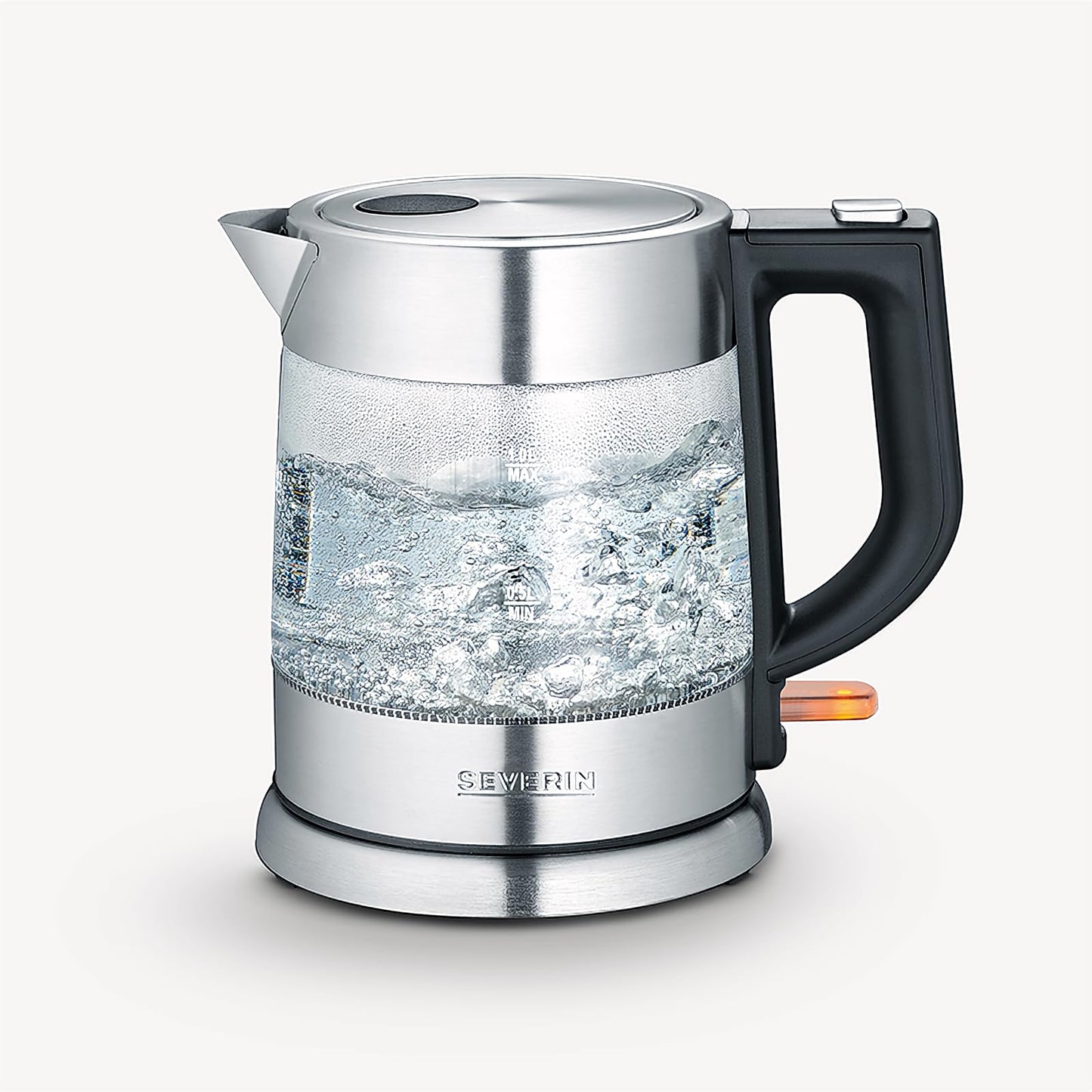 SEVERIN Glass Kettle, Powerful and Compact Kettle in High-Quality Design, Electric Kettle with Limescale Filter, Stainless Steel/Black, WK 3468, Kettle for 1 Litre