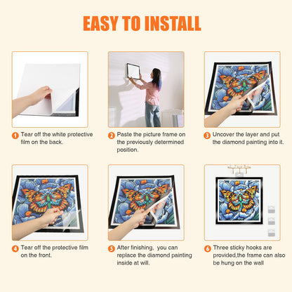 NAIMOER Upgraded 2Pack Diamond Painting Frames, Frames for 35x35cm Diamond Painting Canvas, Magnetic Diamond Art Frame Self-Adhesive, Diamond Painting Frames with Hooks for Wall Window Door (Black)
