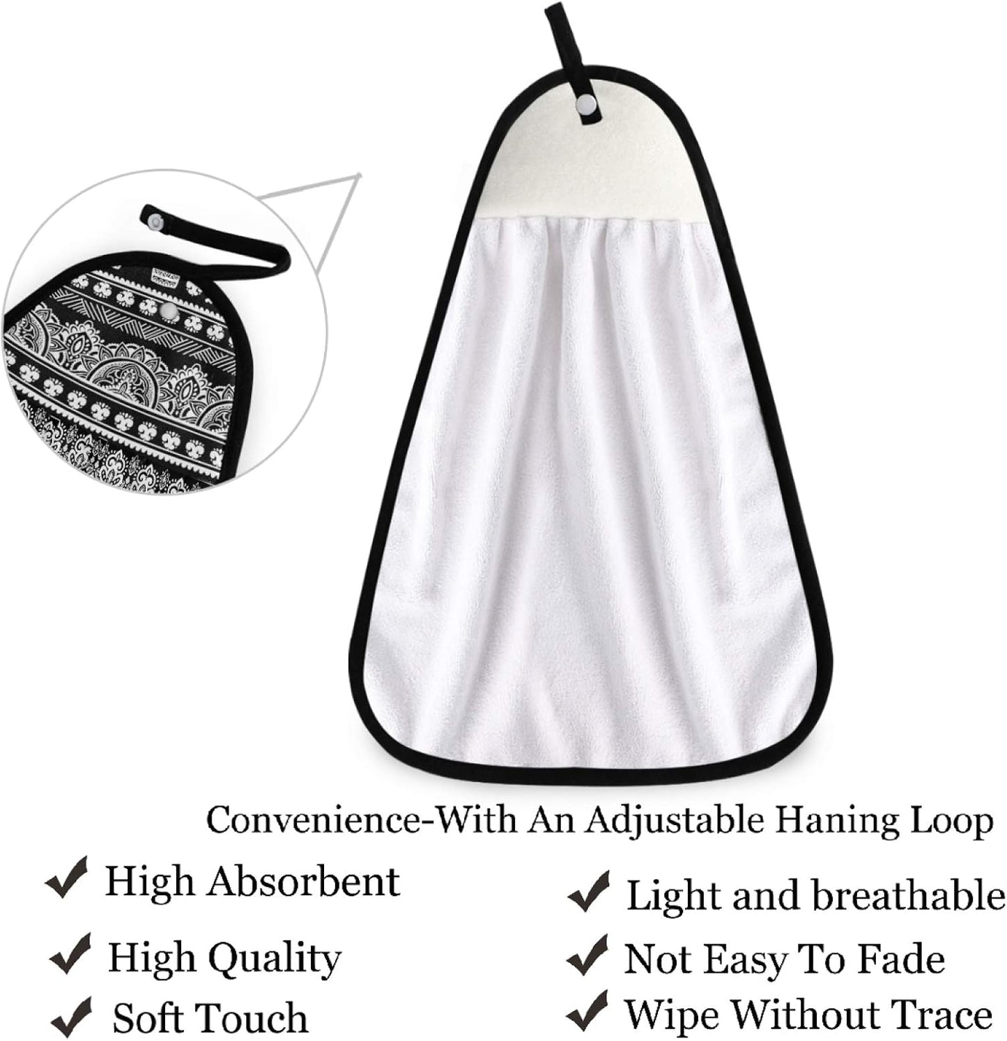 visesunny Bohemian Style Elephant Black Kitchen Dish Towel with Hanging Loop Absorbent Hand Towel for Bathroom Cleaning