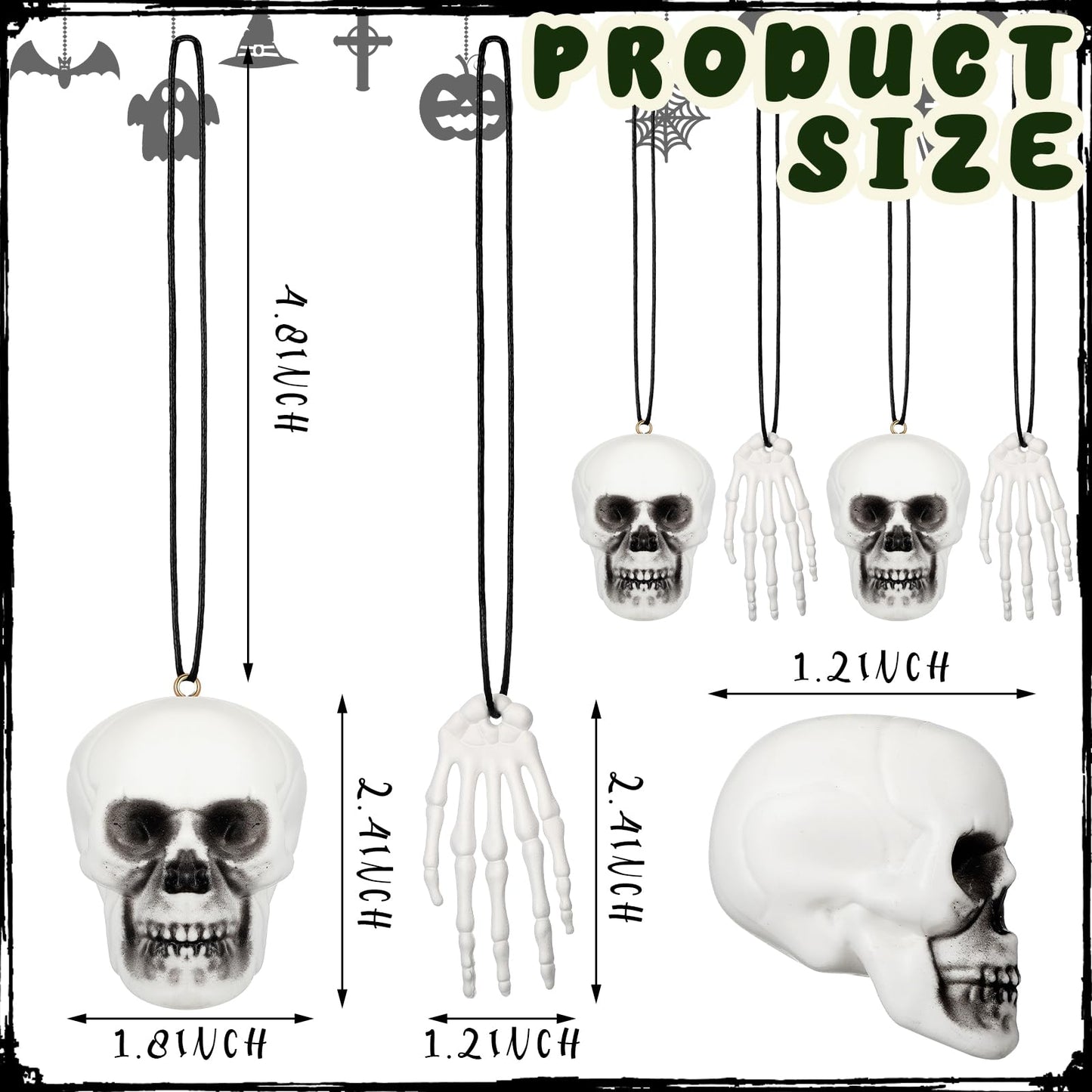 Poen 24 Pcs Mini Horror Halloween Skull Hanging Tree Gothic Ornament Skull Plastic Mini Small Skeleton Head Decoration Spooky Hanging Ornament for Halloween Party Supplies(Black Bow)
