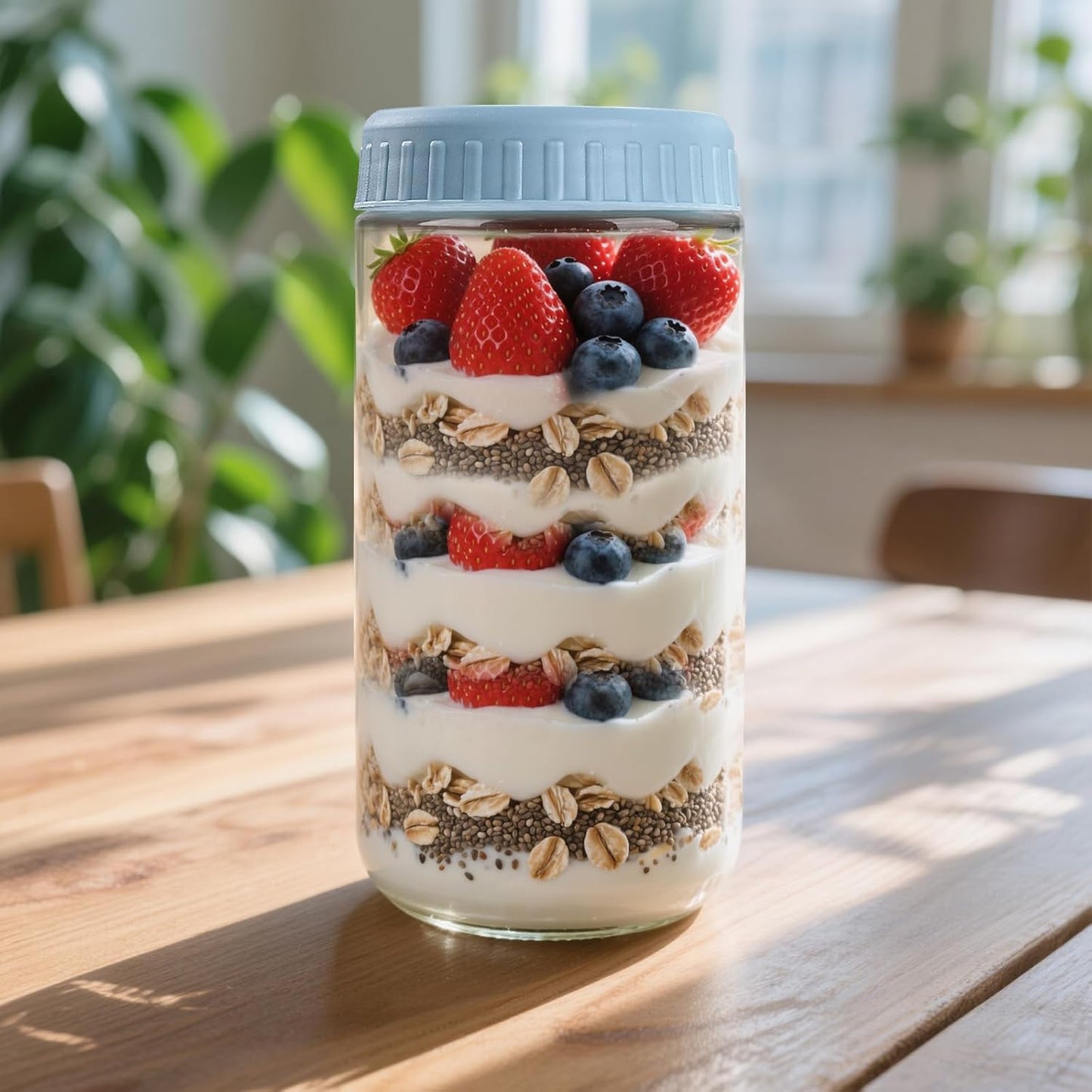24oz 8 SHOWIN Overnight Oats Containers with Lids, Glass Jars with Lids pcs, Light Blue, Wide Mouth Mason jars