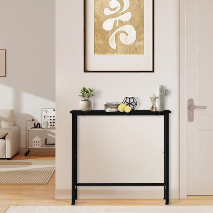 Mordchil HF Narrow Console Table, 29.5" Small Entryway Table, Thin Hallway Tables, Slim Sofa Side Tables for Hallway, Living Room, Bedroom, Foyer, Wood-Grained Black