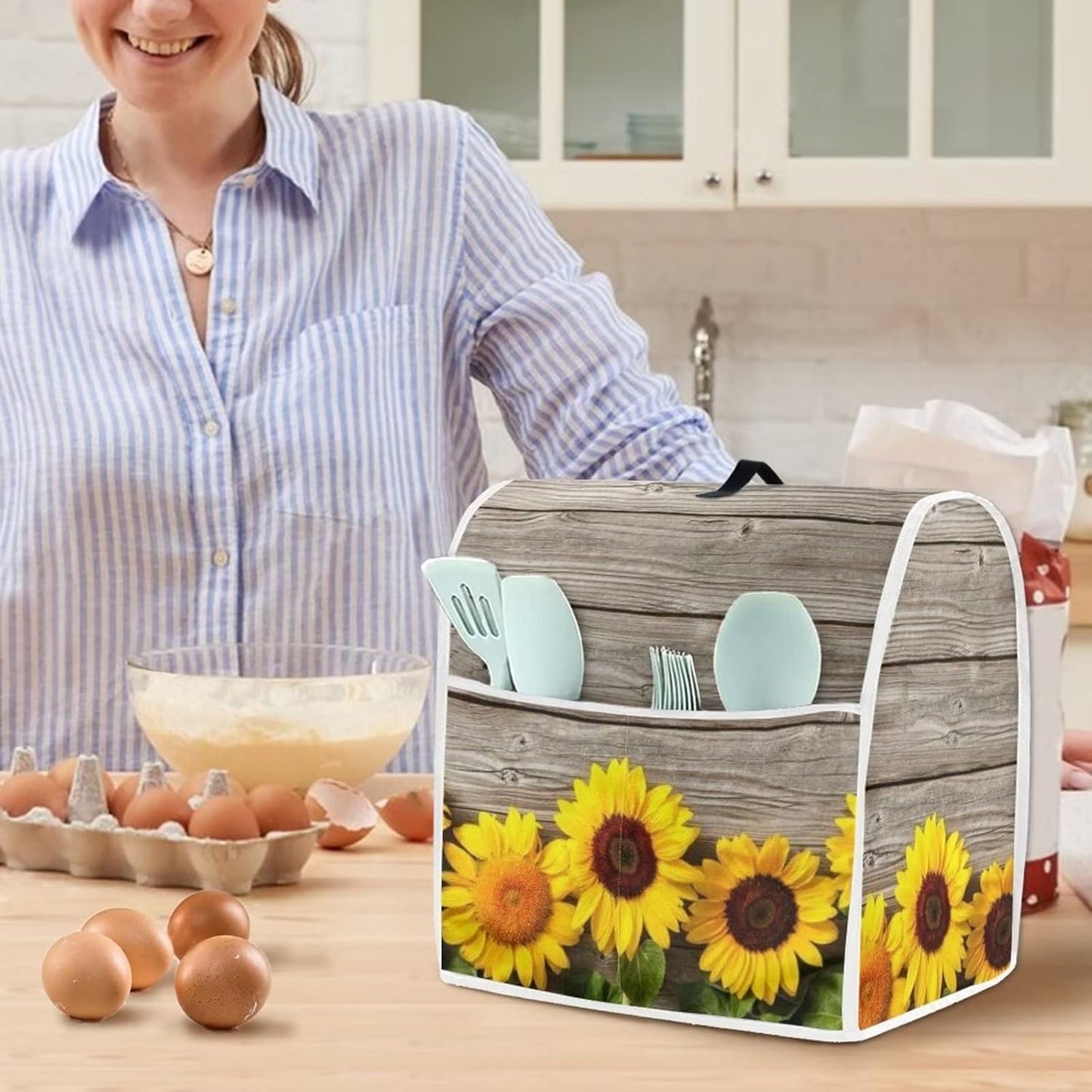 Stand Mixer Cover Compatible with Kitchen Aid, Cute Sunflower Dustproof Covers with Accessories Pockets for Mixers