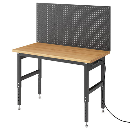 60" x 24" Bamboo Top Workbench with Drawer, Heavy-Duty Garage Work Bench, Adjustable Height Wood Work Table, Strong Construction for Workshop, DIY, and Home Office