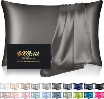 Skiennix Mulberry Silk Pillowcase - Anti-Acne Cooling King Size Cover | Dark Gray, Hidden Zipper