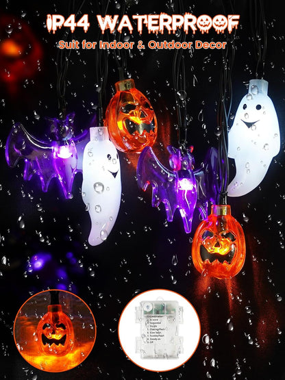 Skiennix Halloween String Lights - 3D Pumpkin, Bat & Ghost Fairy Lights | Battery Operated, 30 LEDs, Waterproof, 8 Modes & Timer for Indoor/Outdoor Decor