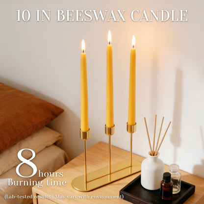 10 inch Natural Beeswax Taper Candles 4 Pack - Dripless Candle 100% Pure Unscented Beeswax, 8 Hours Long Burning Time -Yellow