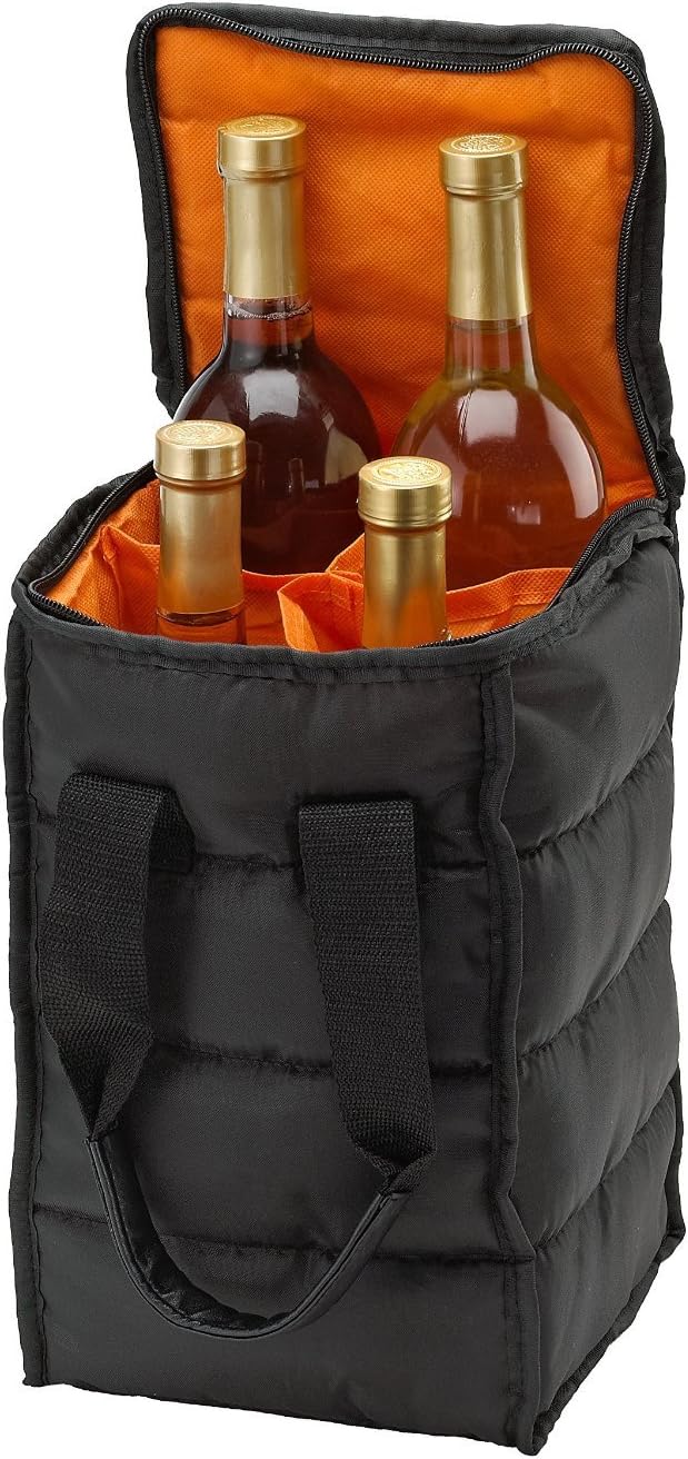 Wine Carrier Tote Bag with 4 Bottle Pockets, Attractive Wine Bag with Thick Padding, Zipper, Easy Carry Handles