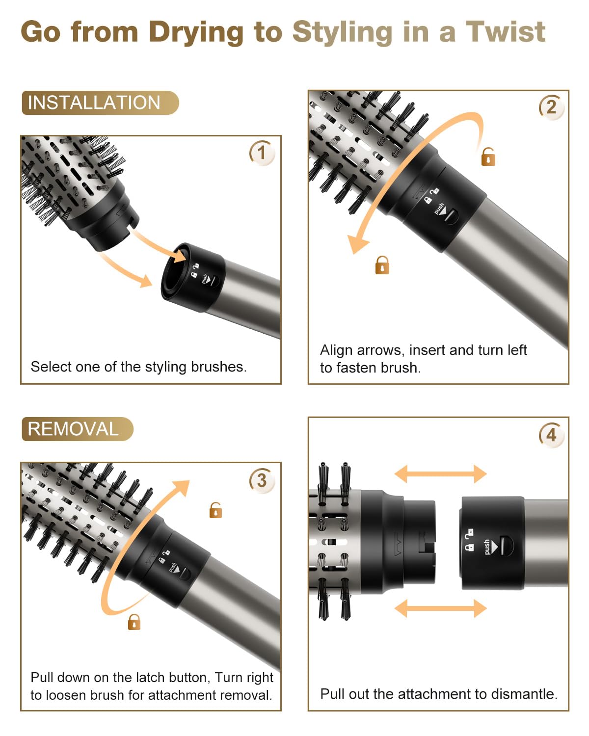 7MAGIC 6 in 1 Multi Hair Styler Dryer Brush, 110,000 RPM High-Speed, Negative Ionic, Fast Drying for Professional Blow Dry, Curling, Volumizing, Straightening and Styling, Gold