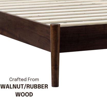 NTC Inno Wooden Bed Frame with Headboard, Solid Oak and Rubber Wood Foundation with Silent Slats and Wood Central Supports, 1000 Lb Capacity, Effortless Assembly, King - Dark Walnut